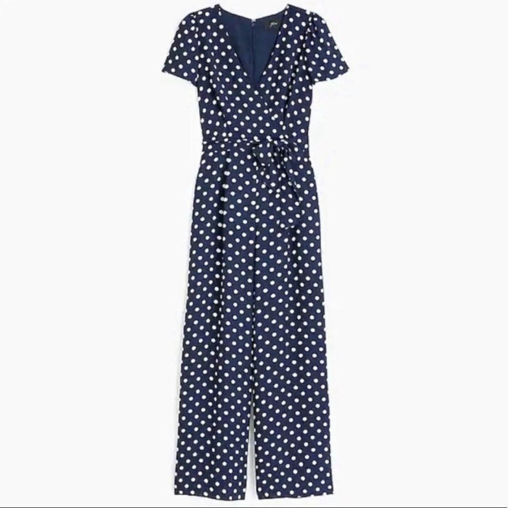 J. Crew Polka Dot Wide Leg Jumpsuit in Navy